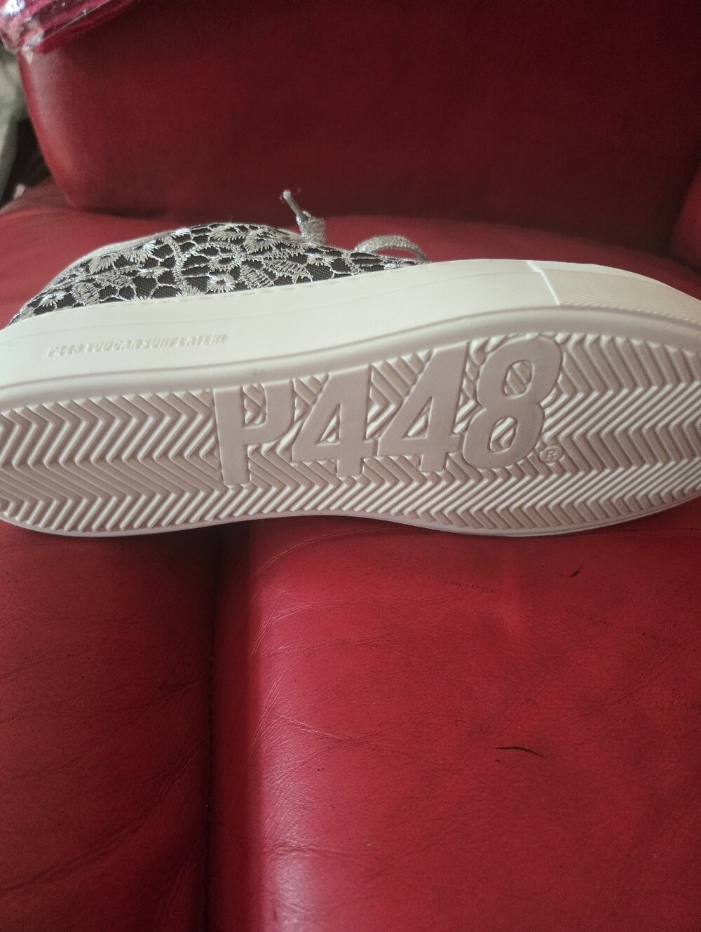 P448 White Sneakers with Silver Lace-Pattern Accents - Picture 4 of 5